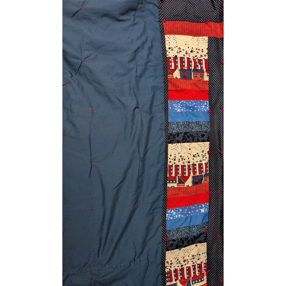 Handmade Patriotic Patchwork Quilt Red White Blue Stars Americana Lap Blanket
